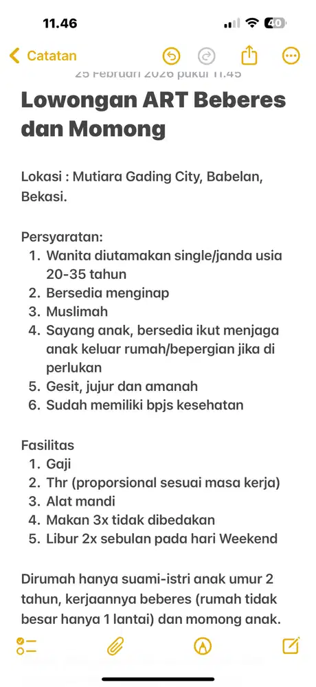 Lowongan ART Beberes dan Momong Anak