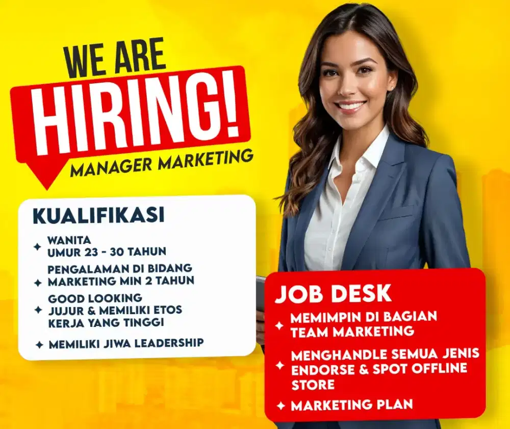 DICARI MANAGER MARKETING  GAJI 8-15JT BONUS BEDA LAGI.