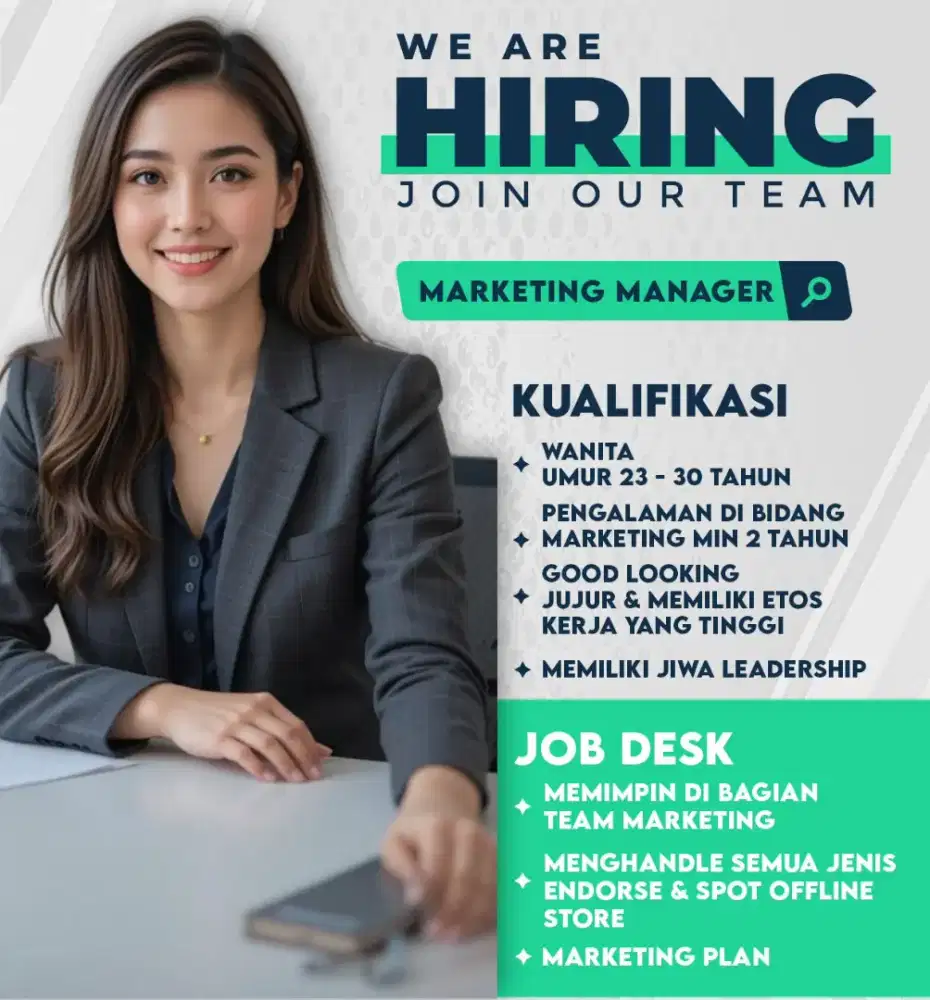 DIBUTUHKAN SEGERA MANAGER MARKETING GAJI 8-15JT BELUM TERMASUK BONUS
