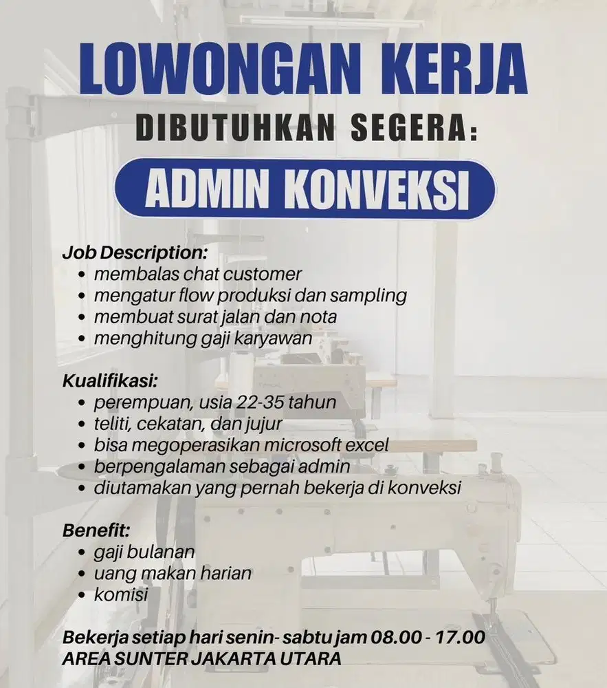 ADMIN KONVEKSI JAKARTA UTARA