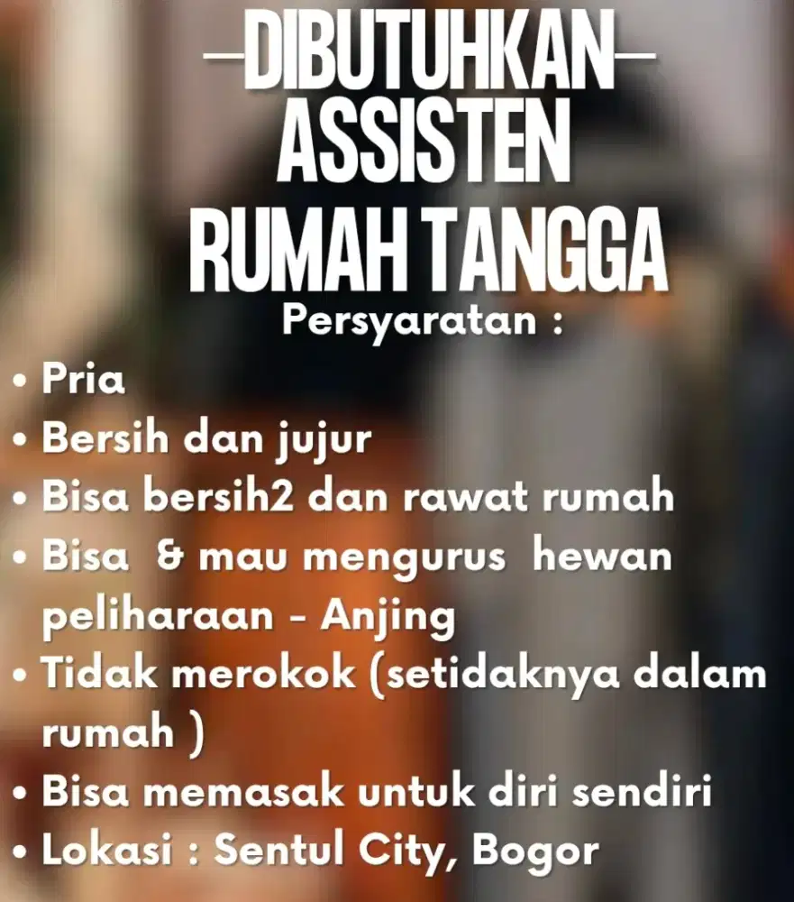 Dibutuhkan Asisten Rumah Tangga