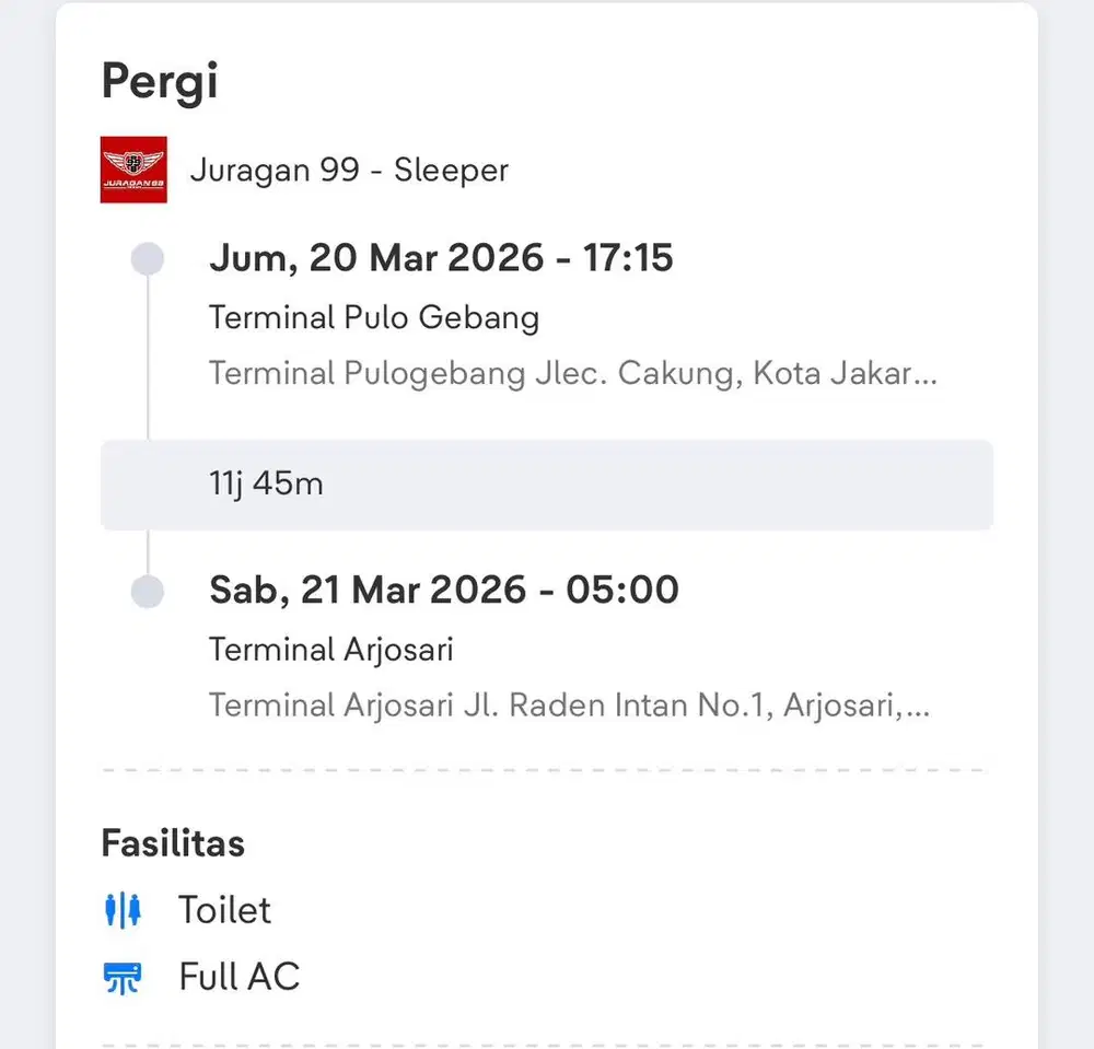 JUAL CEPAT TIKET BUS SLEEPER JAKARTA → MALANG (JURAGAN 99)