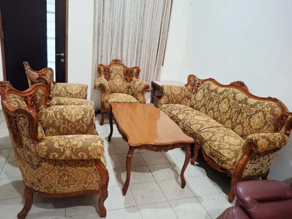 Kursi Tamu Jati Set Sofa Bangku Meja Ruang Kayu Ukir Antik Klasik 3111