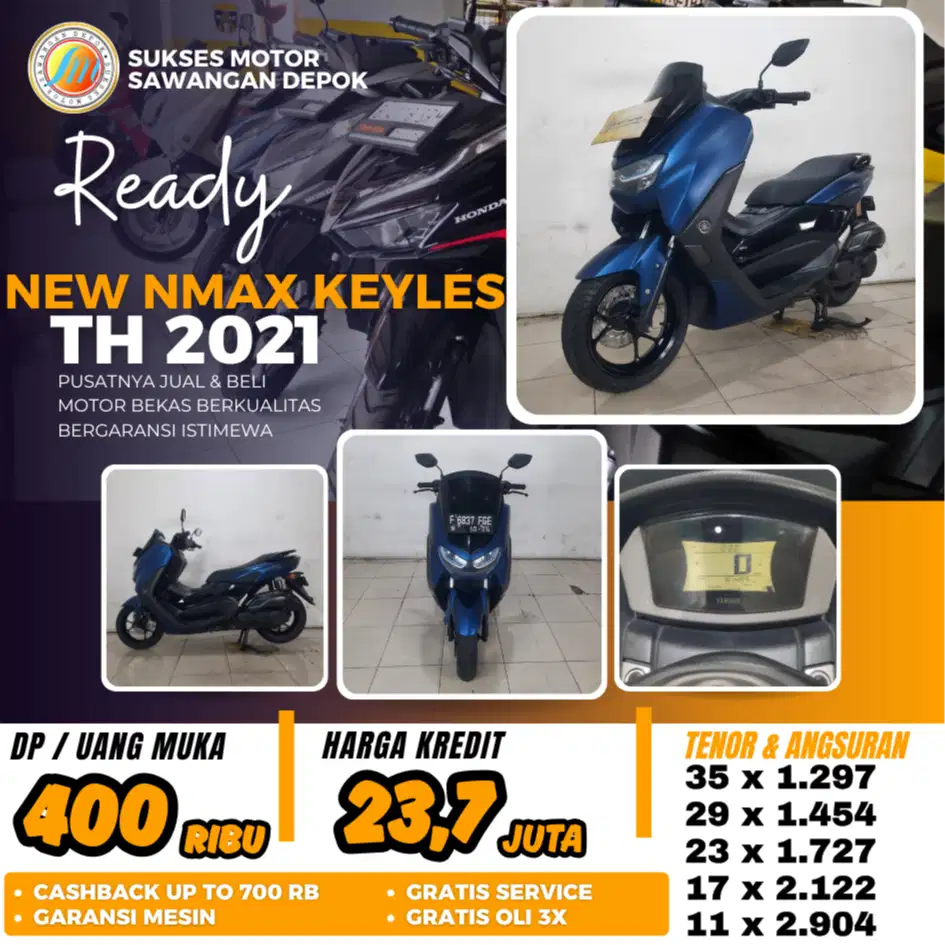 DP 400 RIBU YAMAHA NMAX NEW KEYLES TH 2021 BIRU MULUS BERGARANSI MESIN