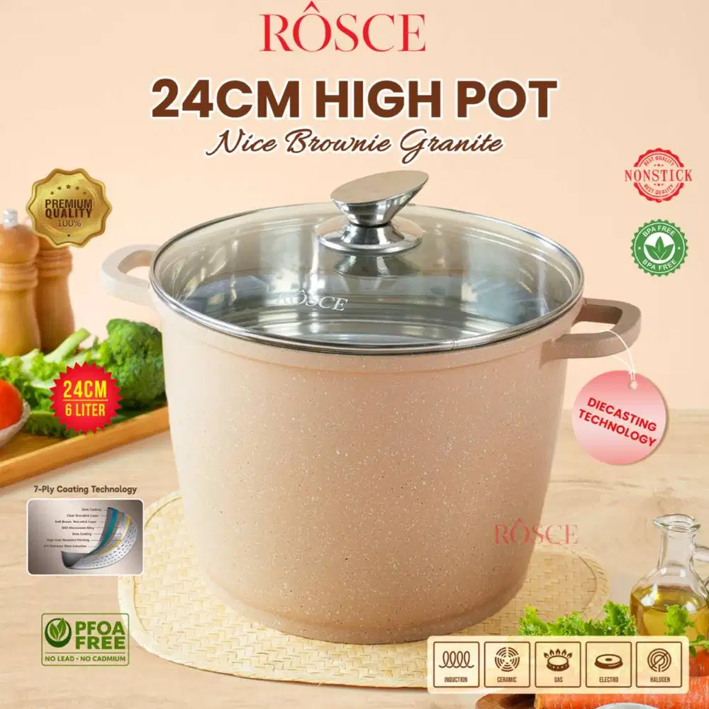 ROSCE PANCI TINGGI HIGH POT 6L wajan stock pan anti lengket granit