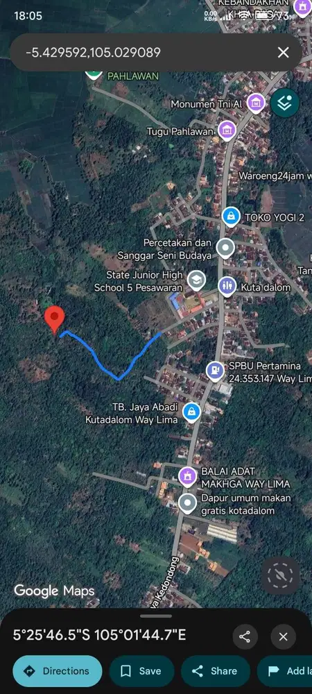 Tanah kebun + kolam + mata air alami pesawaran