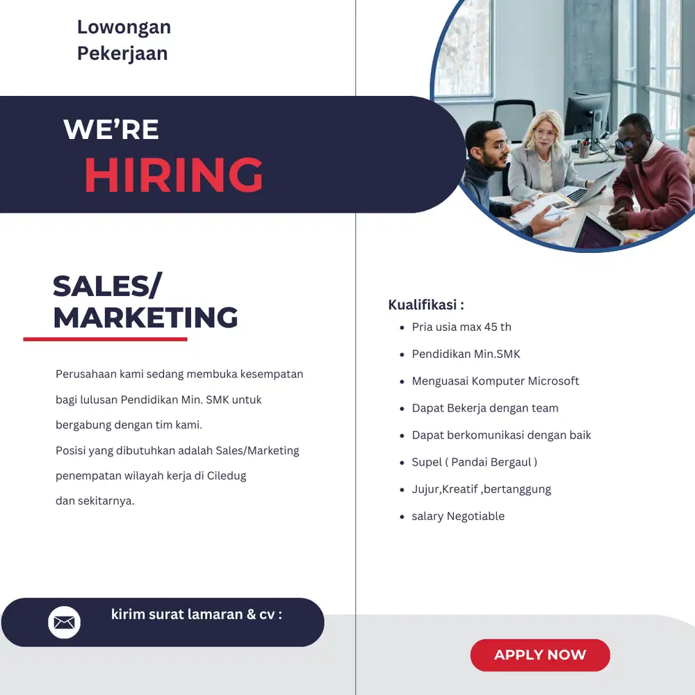 Di Cari Karyawan Sales/Marketing Untuk Area Ciledug
