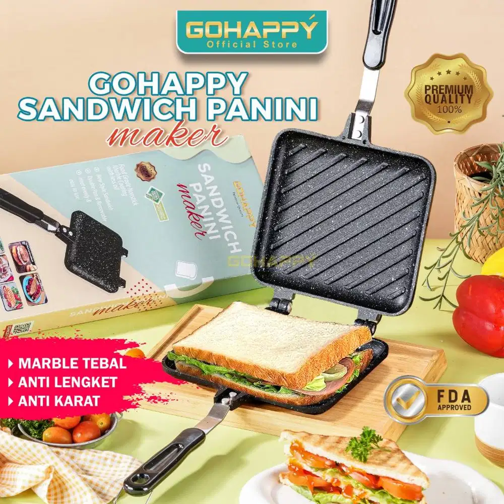 Sandwich Panini Maker Gohappy GHC57 DoublePan panggangan diatas Kompor