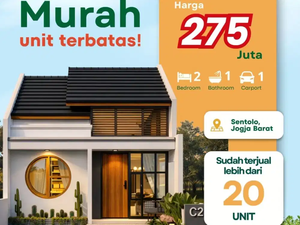 UNIT TERBATAS RUMAH DI JOGJA HANYA 200 JUTAAN SAJA LOKASI SENTOLO