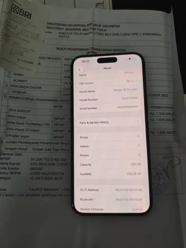 Iphone 15 Pro Max 256gb Black Titanium Inter Ada surat Bea Cukai