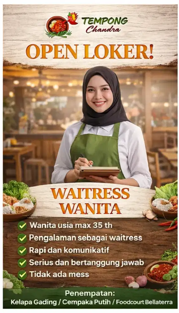 Loker Waitress Wanita