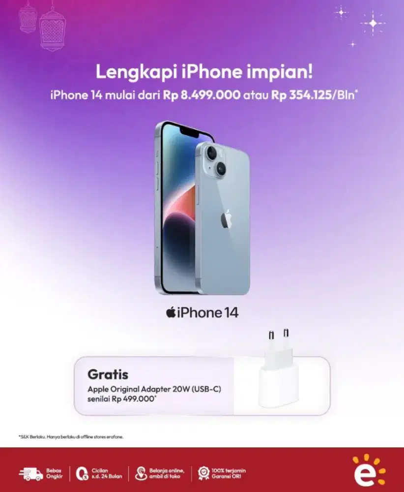 Promo Terbatas iPhone 14 Free Adaptor ORI 20 watt senilai 500k