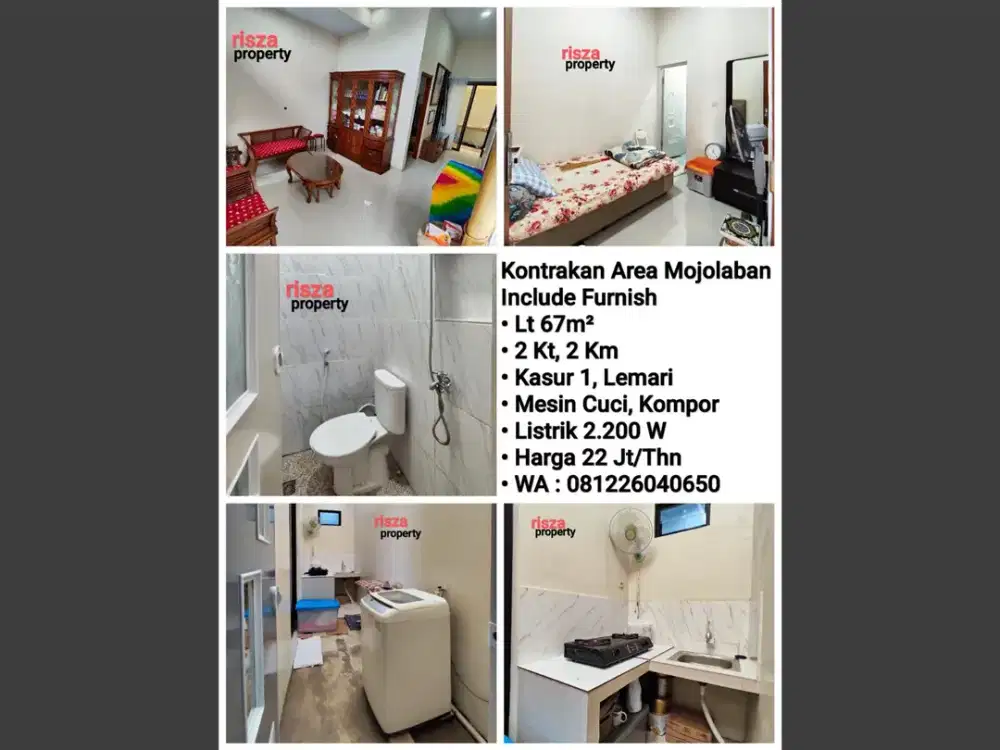 Sewa Rumah Full Furnish Area Mojolaban, Dekat Pasar Kliwon, Solo Baru, Rs PKU