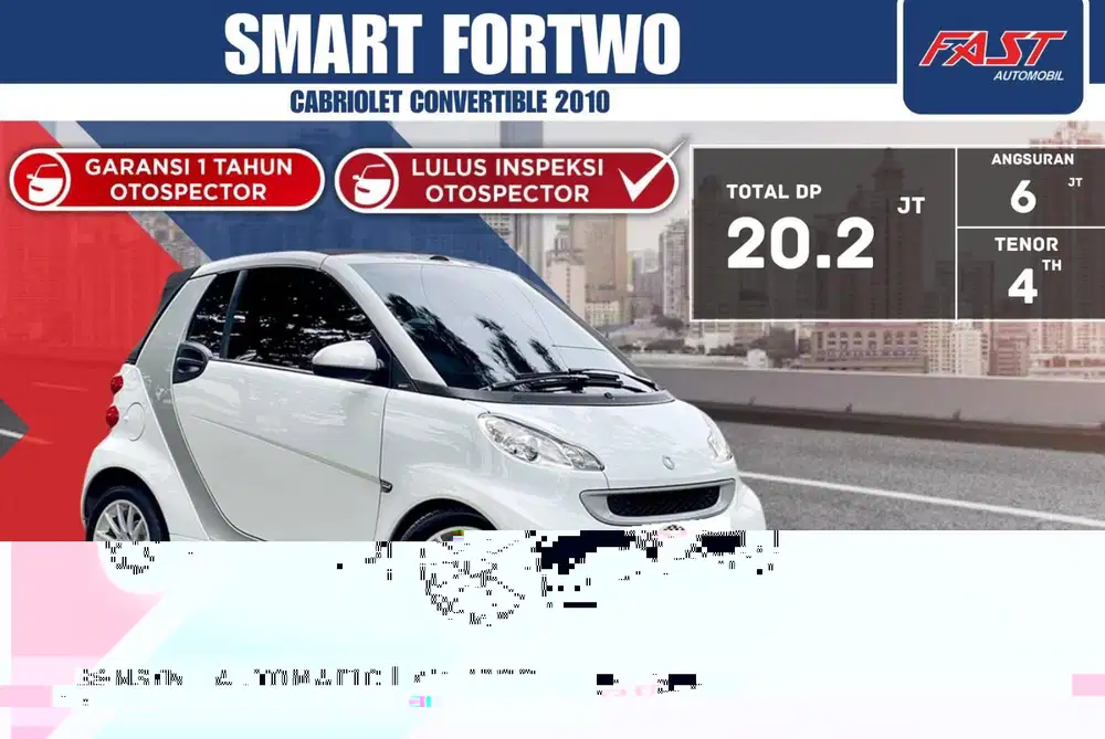 SMART FORTWO 2010 CABRIOLET CONVERTIBLE LOW KM.43RB & PAJAK PANJANG