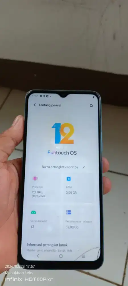 Vivo   y15s   3/32 mnus retak 2 helai sma noda  putih tipis