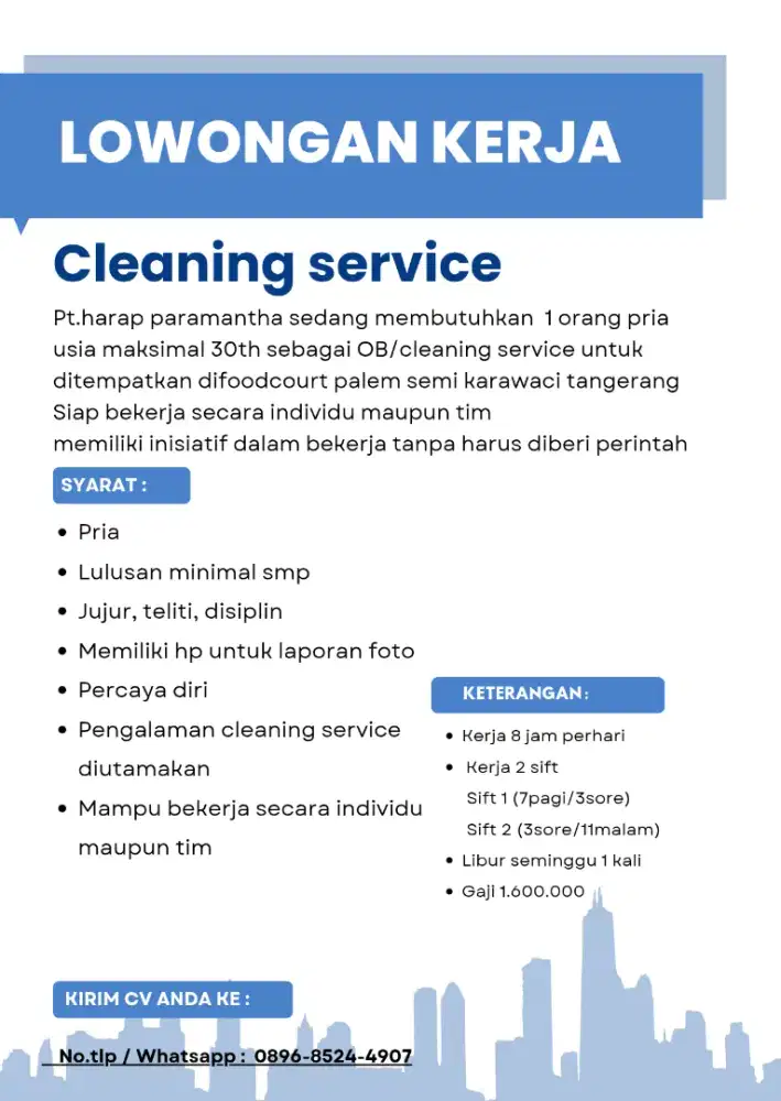 Dibutuhkan cleaning service