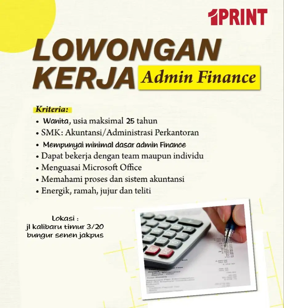lowongan admin finance