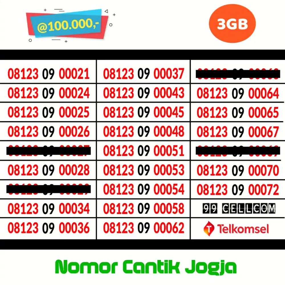 Nomor Cantik Telkomsel Varian Rapi Simpel Kuota 3GB
