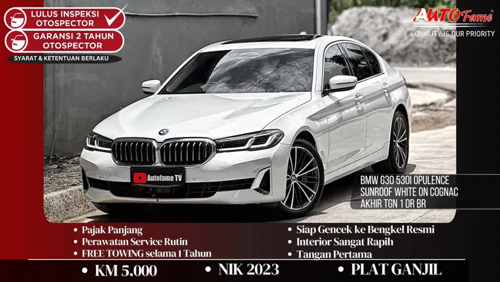 BMW G30 530i Opulence Sunroof White On Cognac NIK 2023 Akhir Tgn 1 Dr