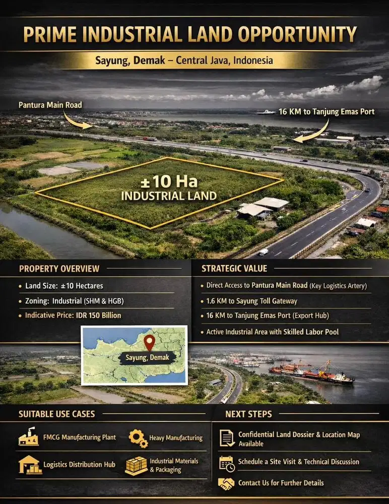 Di jual tanah 10 hektar di pinggir jalan demak sayung