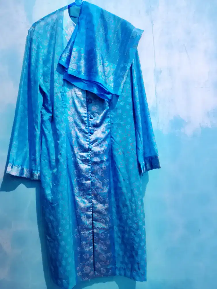 Tunik Vintage Biru Elektrik + Hijab - Tempahan Tailor (Bukan Konveksi)