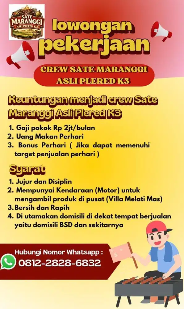 Dibutuhkan Crew Sate Maranggi K3 Lowongan pekerjaan