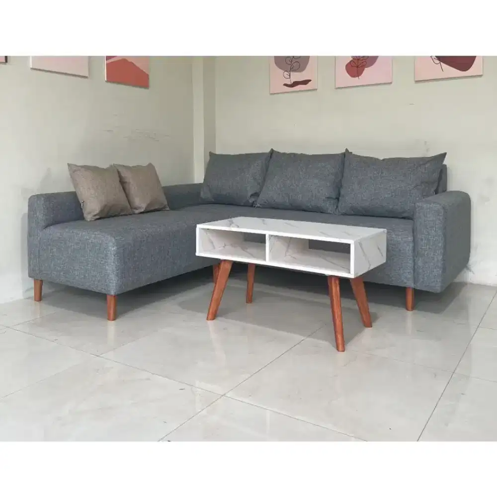 Sofa L retro + meja bantal besar,full bludru,full kanvas & full kulit