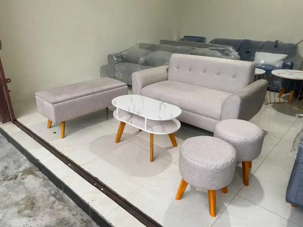 Sofa set modern retro sandaran kancing + meja