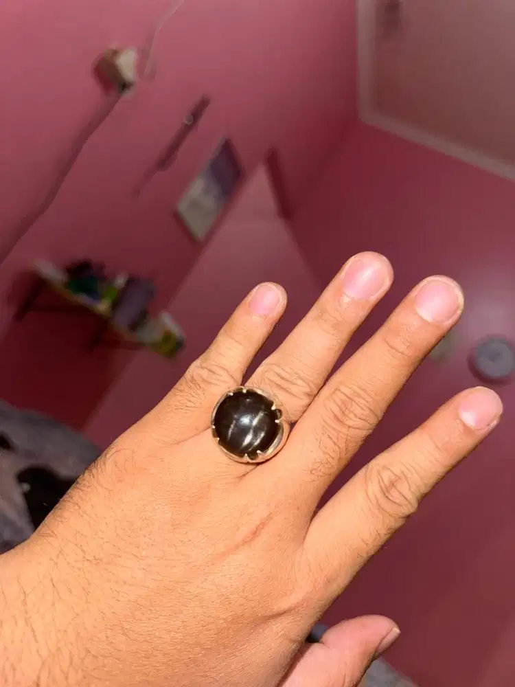 Cincin perak batu quartz cat eye
