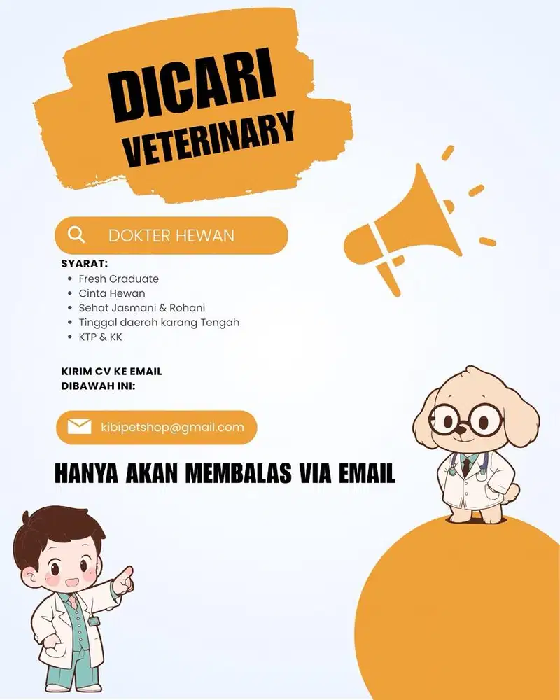 Dicari Vet dan Groomer untuk Petshop di karang tengah