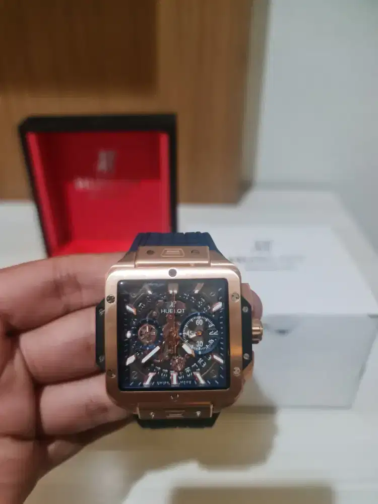 Hublot senna square bang chrono tgl aktif rubber gold ori mewah sby