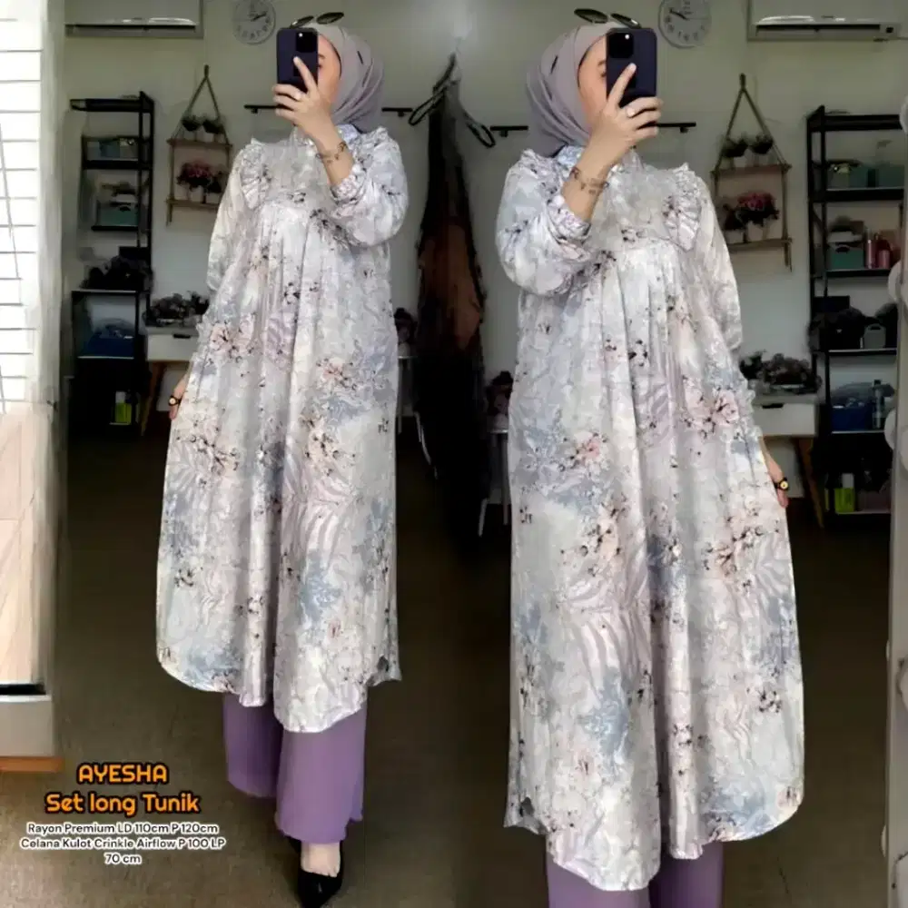 Set tunik wanita kekinian rayon diamond premium