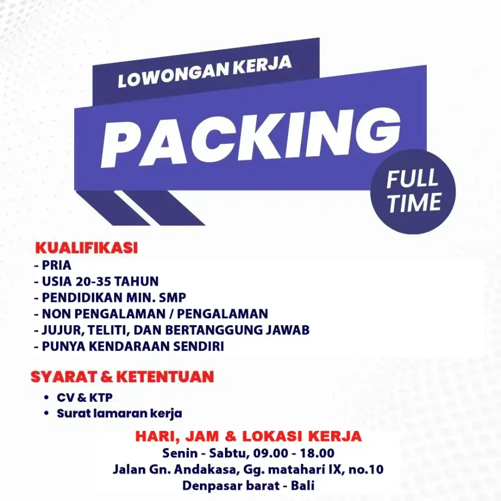Lowongan tenaga packing barang