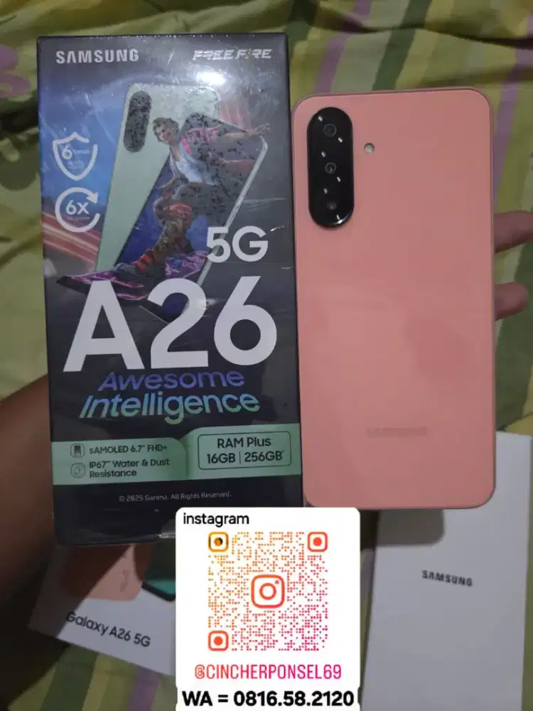 Jual hp samsung A26 5g 8/256 likenew istimewa pink peach free ADAPTOR