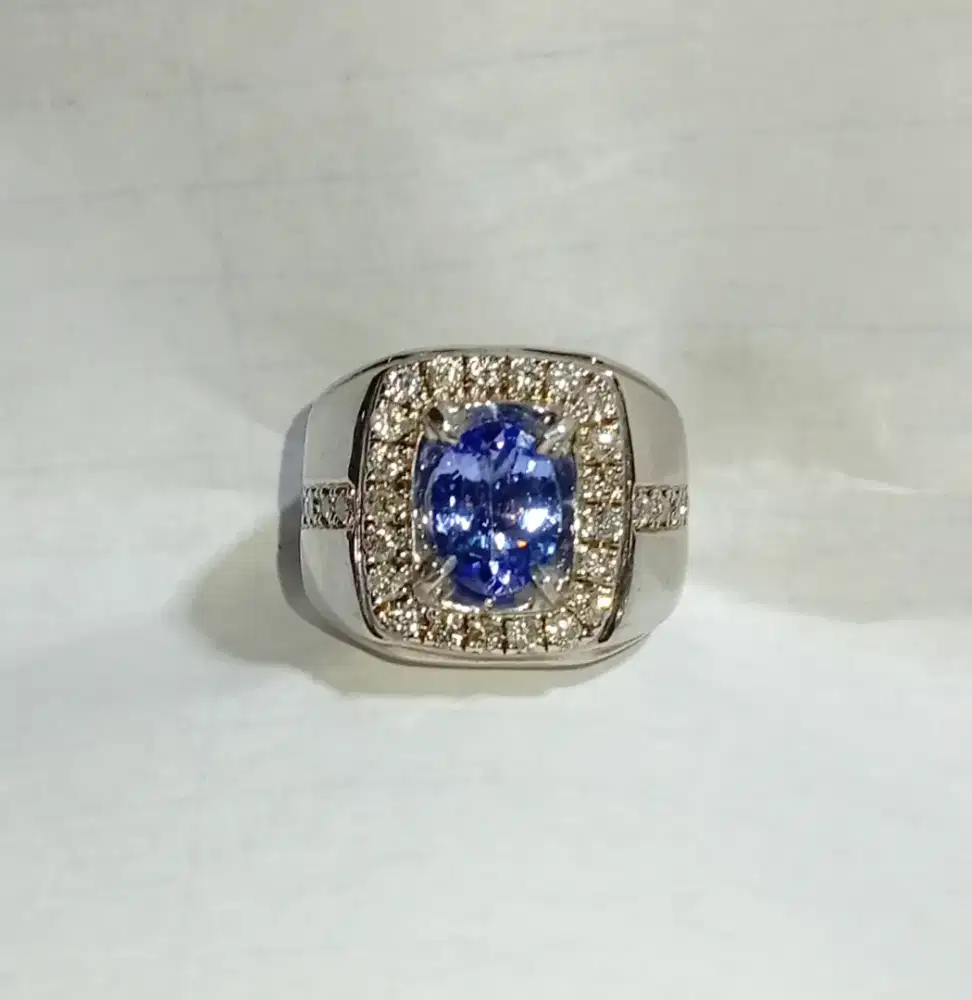 Tanzanite 1.55ct Loope Clean Ring Handmade Perak Paladium Mata Berlian
