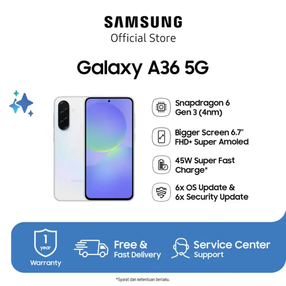 Samsung galaxy a36 5g lavender ori,8/258 giga baru