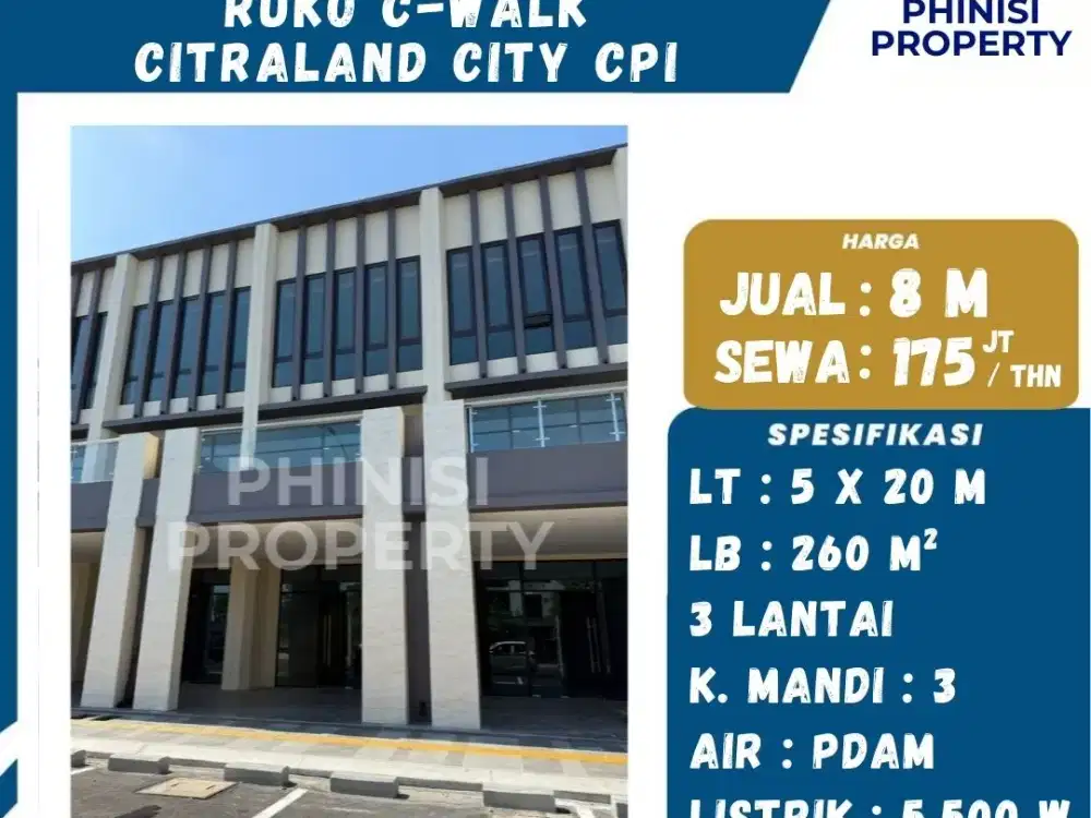 Disewakan Ruko C-WALK Citraland City CPI