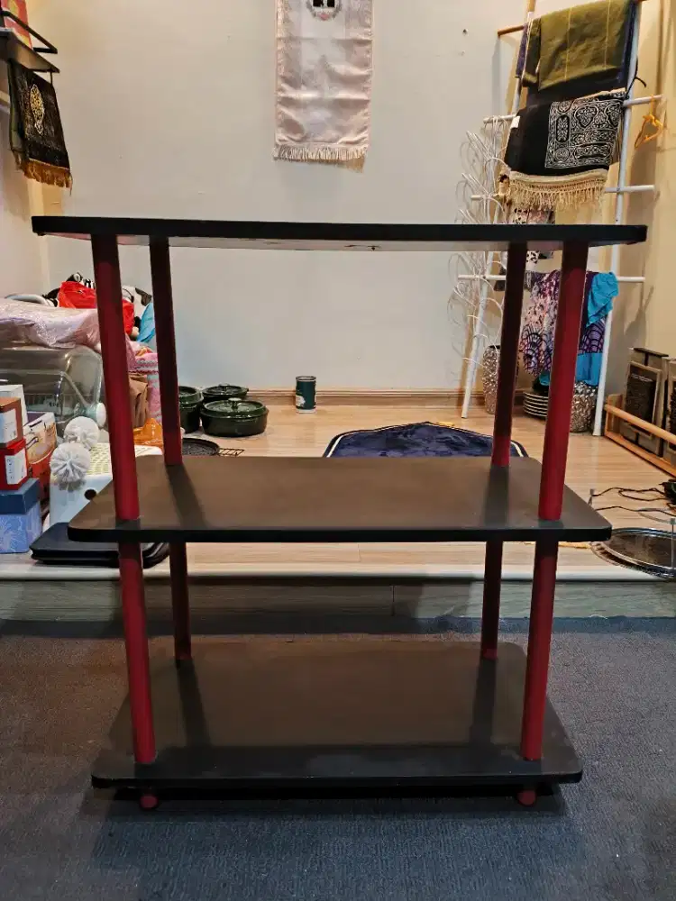 MEJA MULTIFUNGSI 3 SUSUN 90X30X70 CM HITAM MERAH