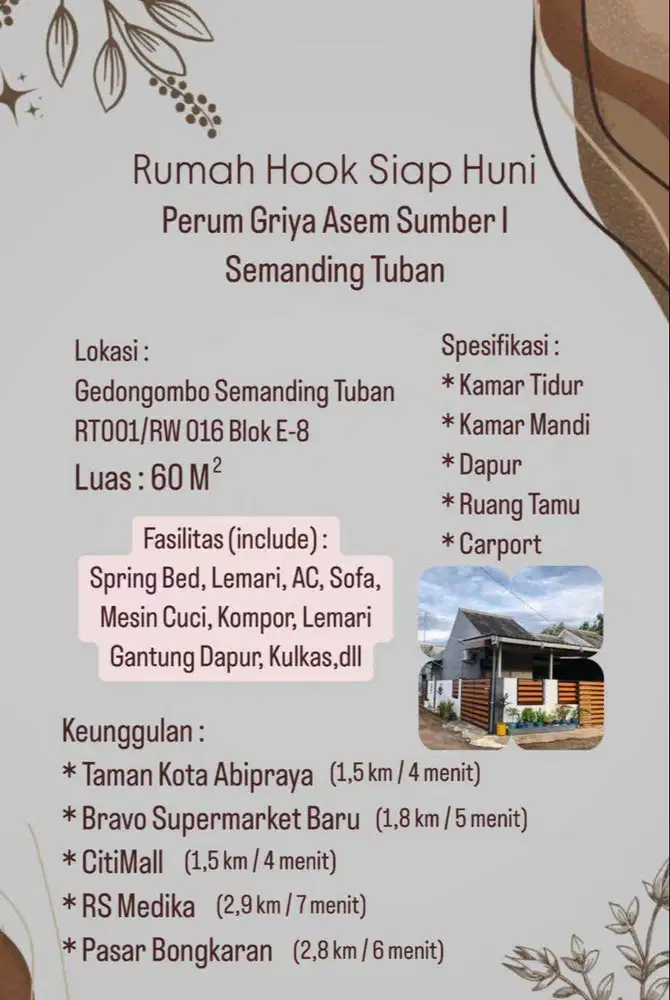Dijual Rumah di Tuban Jawa Timur dekat dengan Taman Kota dan Q Mall