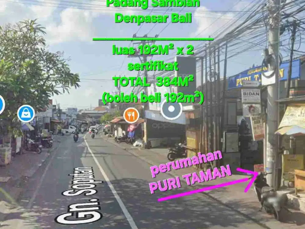 Jual tanah 192m2 x 2 di perumahan PURI TAMAN jln GUNUNG SOPUTAN area TEUKU UMAR BARAT padang sambian Denpasar Bali