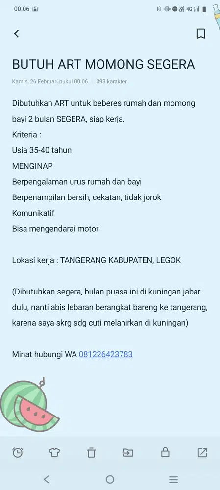 ART beberes rumah dan momong bayi 2 bulan