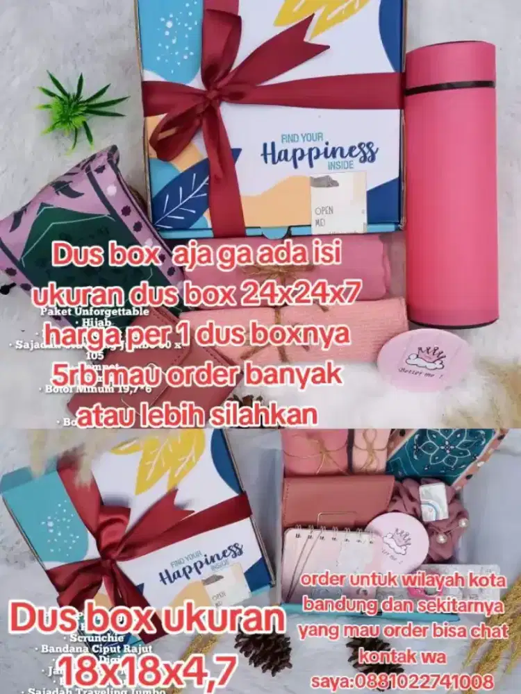 dus box minimal pemesanan 100pcs atau lebih