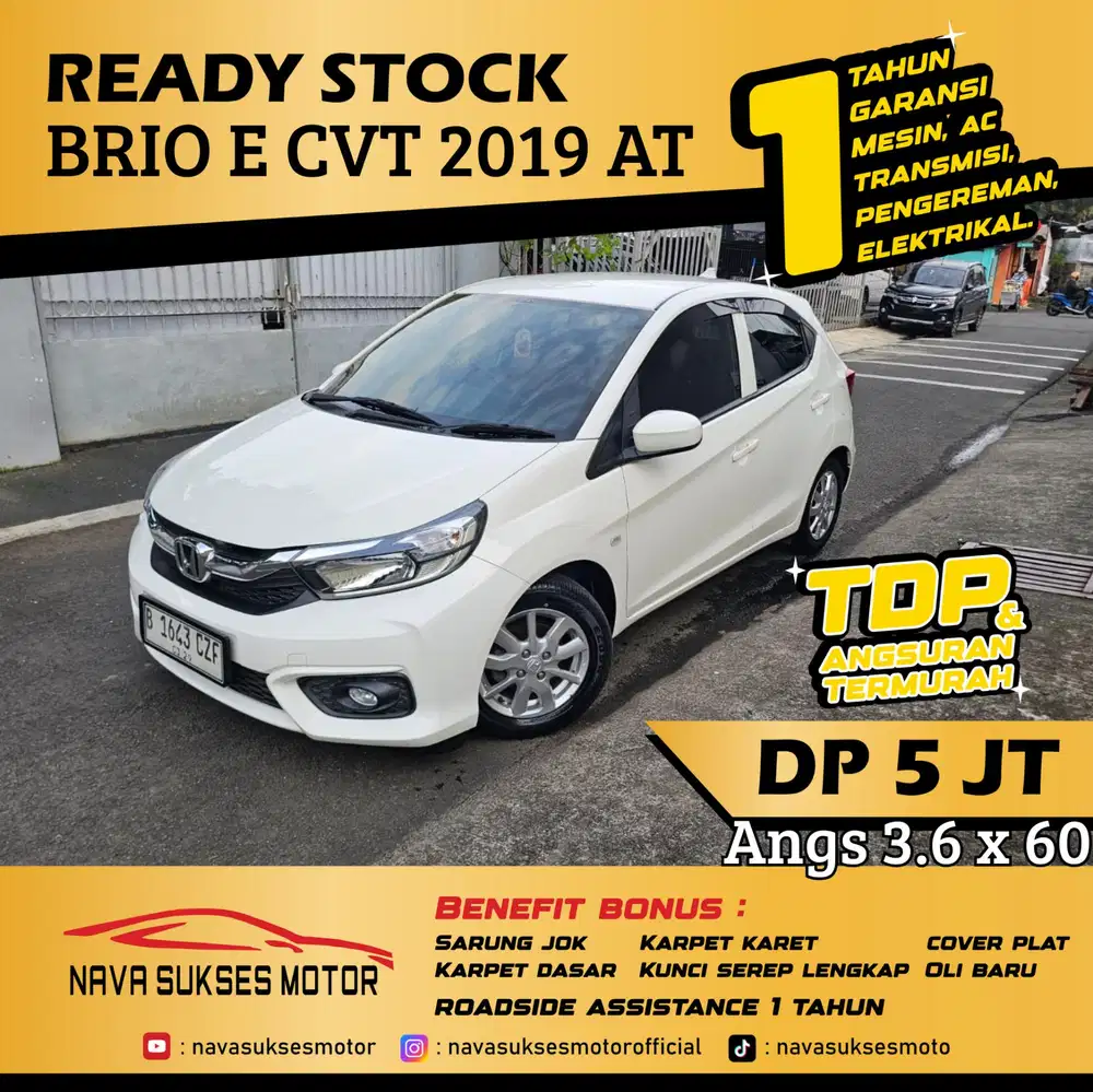 TDP 5 Jt Angs Termurah All New Brio E CVT 2019 Matic Putih Low Km