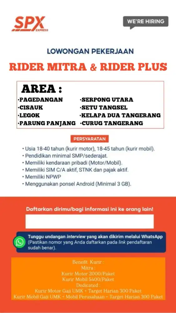 LOWONGAN KERJA KURIR PAKET SHOPEE EXPRESS SPX