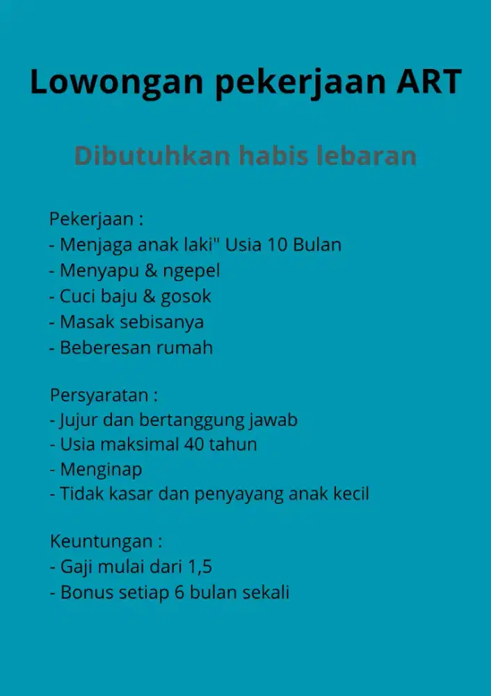 Lowongan pekerjaan ART