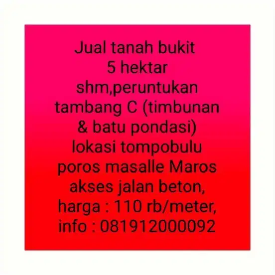 Jual tanah investasi , kebun ,tambang C , rumah RSH