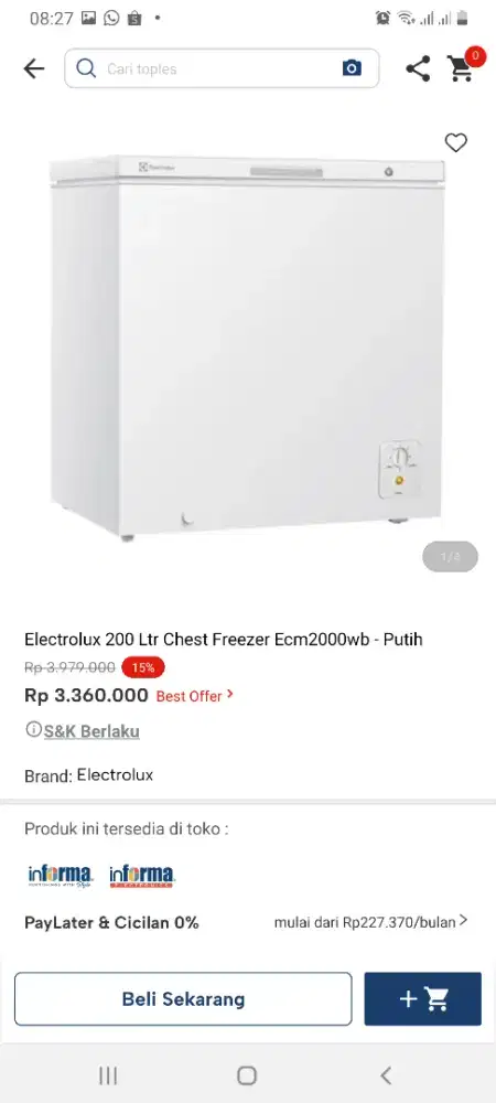Electrolux chest frezeer 200liter