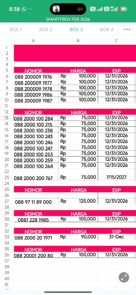 Nomor cantik Smartfren