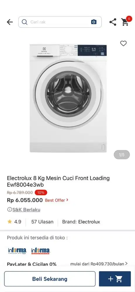 mesin cuci front loading ewf800