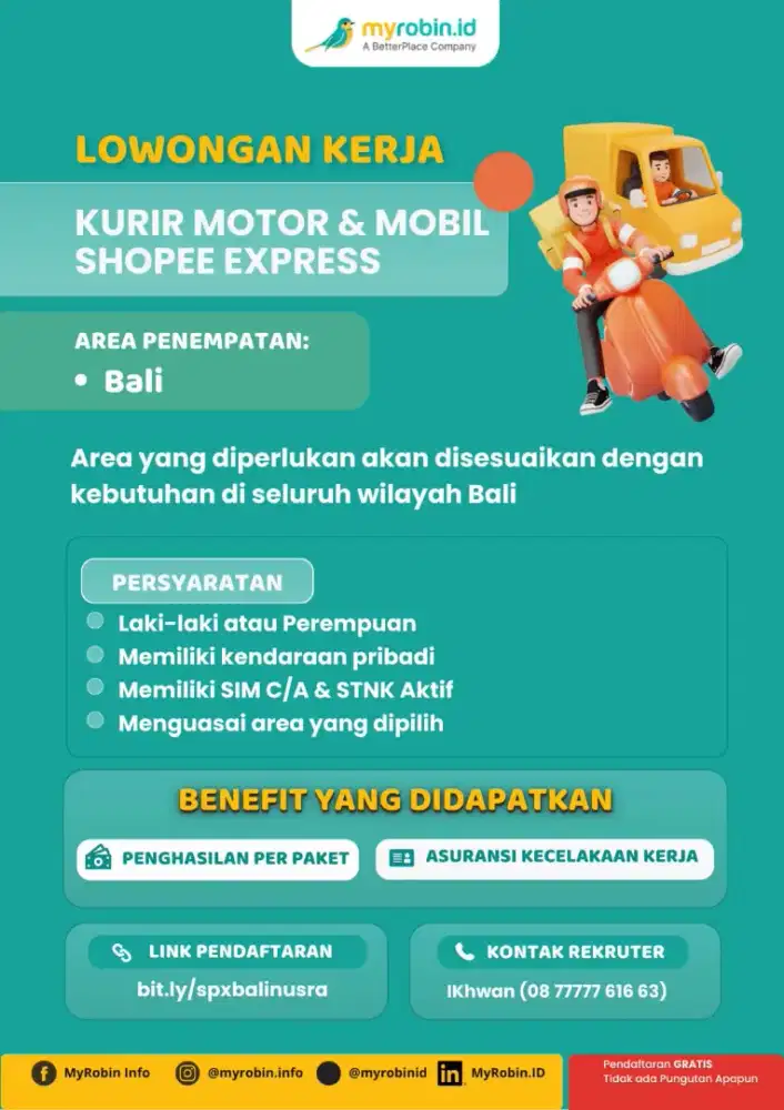 Loker kurir Rider/Driver SPX ALL BALI